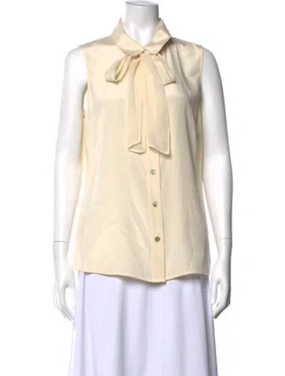 Pre-owned St John Silk Tie Neck Blouse In Neutral
