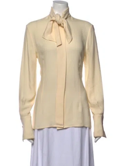 Pre-owned St John Silk Tie Neck Blouse In Neutrals