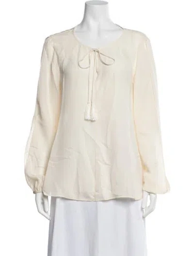 Pre-owned St John Silk Tie Neck Blouse In Neutrals