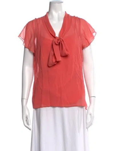 Pre-owned St John Silk Tie Neck Blouse In Orange