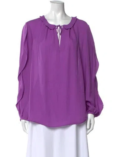 Pre-owned St John Silk Tie Neck Blouse In Purple