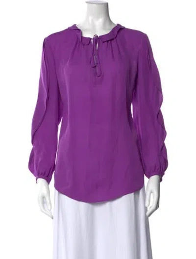 Pre-owned St John Silk Tie Neck Blouse In Purple