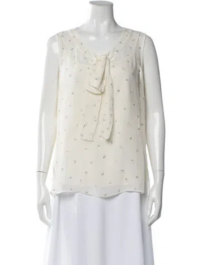 Pre-owned St John Silk Tie Neck Blouse In White