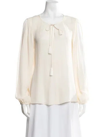 Pre-owned St John Silk Tie Neck Blouse In White