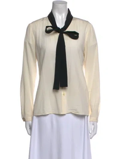 Pre-owned St John Silk Tie Neck Button-up Top