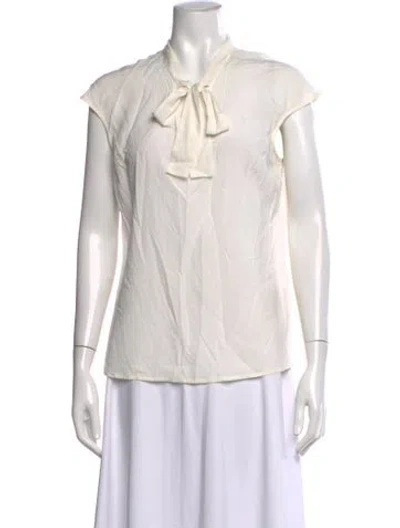 Pre-owned St John Silk Tie Neck Top In Neutral