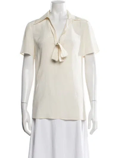 Pre-owned St John Silk Tie Neck Top In Neutral