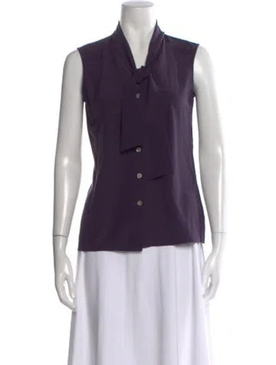 Pre-owned St John Silk Tie Neck Top In Purple