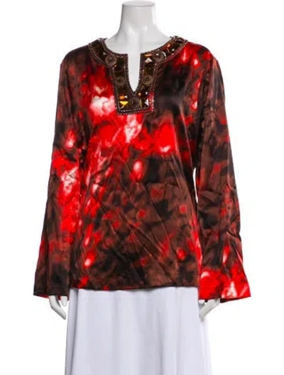 Pre-owned St John Silk Tie-dye Print Blouse In Multi