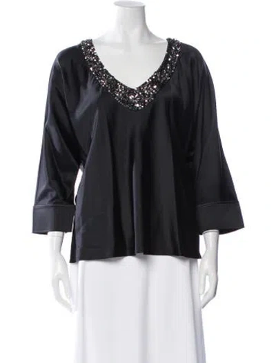 Pre-owned St John Silk V-neck Blouse In Black