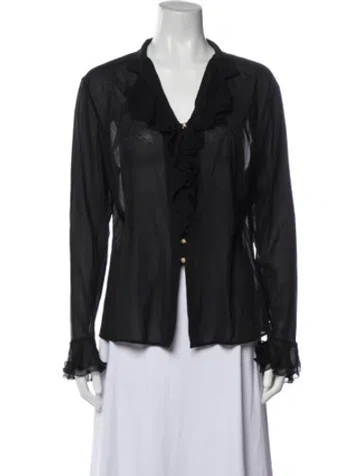 Pre-owned St John Silk V-neck Blouse In Black