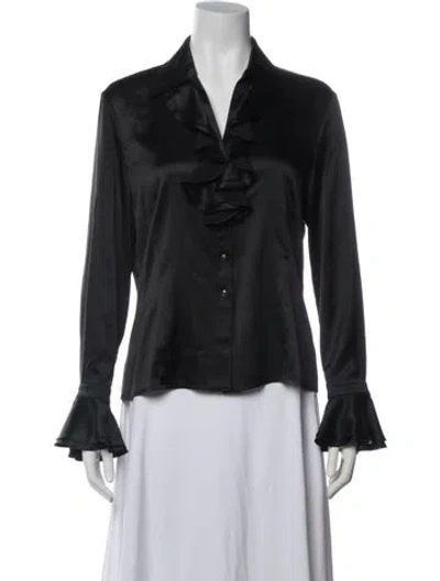 Pre-owned St John Silk V-neck Blouse In Black