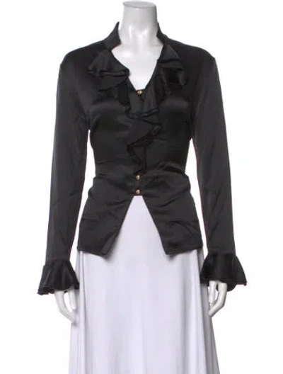 Pre-owned St John Silk V-neck Blouse In Black