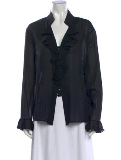 Pre-owned St John Silk V-neck Blouse In Black