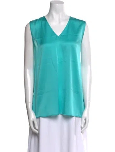 Pre-owned St John Silk V-neck Blouse In Blue