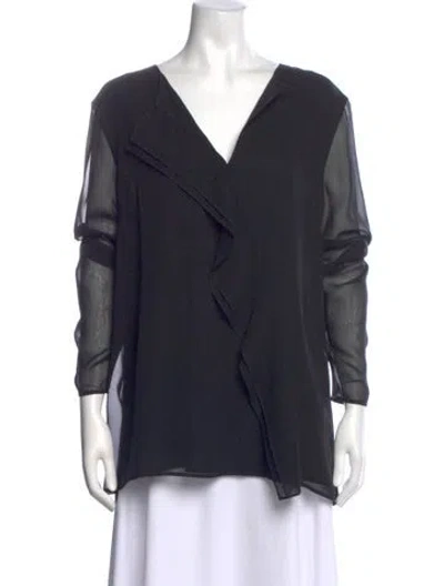 Pre-owned St John Silk V-neck Blouse In Blue