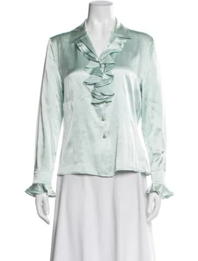 Pre-owned St John Silk V-neck Blouse In Blue