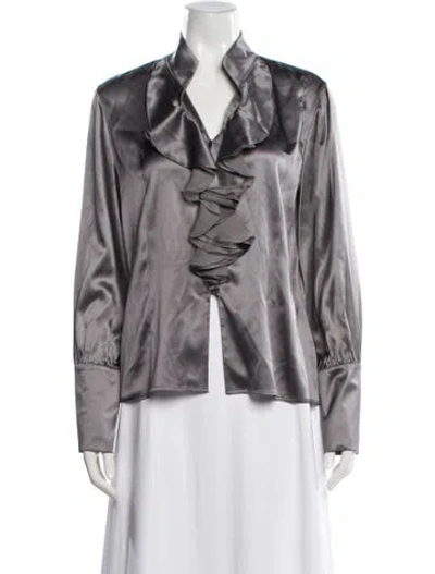 Pre-owned St John Silk V-neck Blouse In Gray