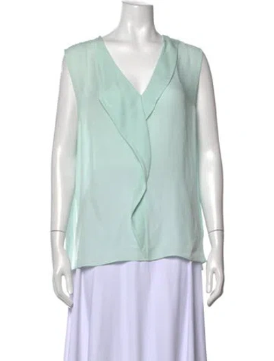 Pre-owned St John Silk V-neck Blouse In Green