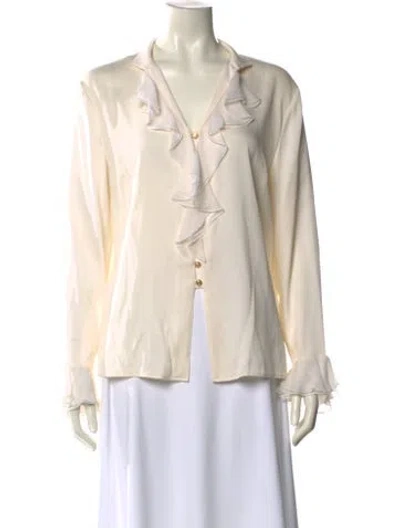 Pre-owned St John Silk V-neck Blouse In Neutral