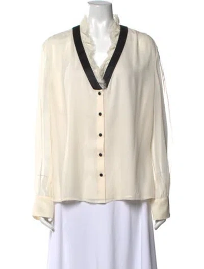 Pre-owned St John Silk V-neck Blouse In Neutrals