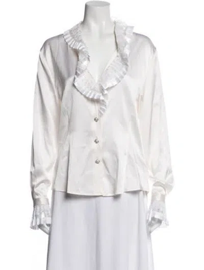 Pre-owned St John Silk V-neck Blouse In Neutrals