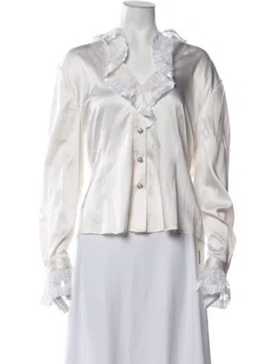 Pre-owned St John Silk V-neck Blouse In Neutrals
