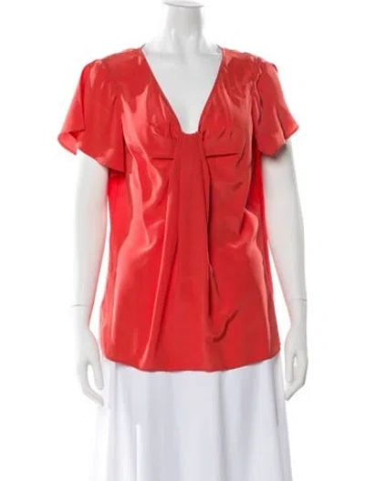 Pre-owned St John Silk V-neck Blouse In Orange