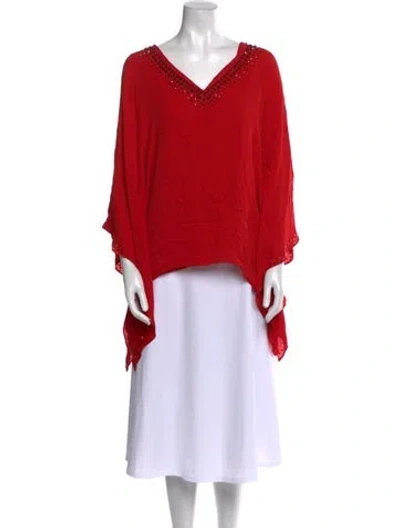 Pre-owned St John Silk V-neck Blouse In Red