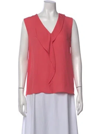 Pre-owned St John Silk V-neck Blouse In Red