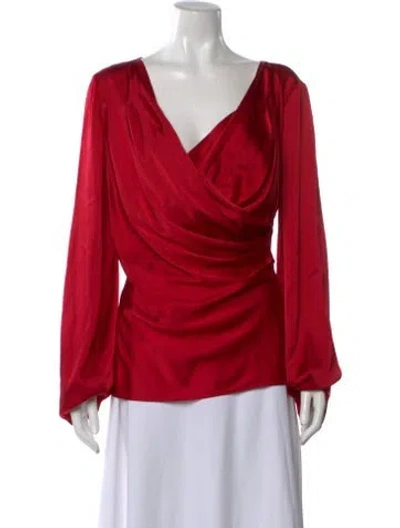 Pre-owned St John Silk V-neck Blouse In Red