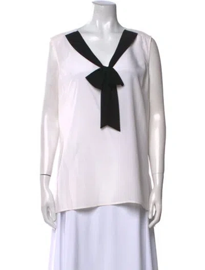 Pre-owned St John Silk V-neck Blouse In White
