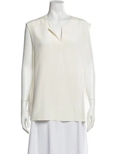 Pre-owned St John Silk V-neck Blouse In White