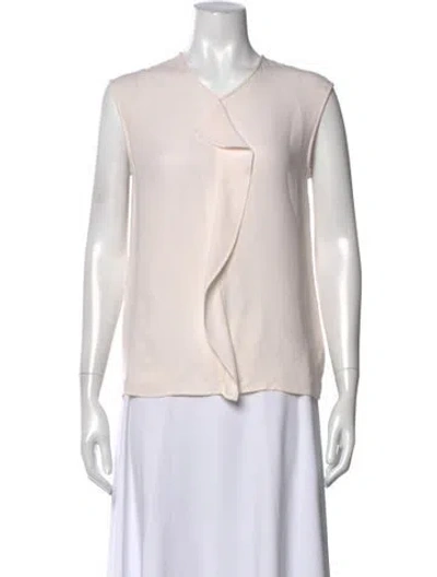 Pre-owned St John Silk V-neck Blouse In White
