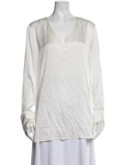 Pre-owned St John Silk V-neck Blouse In White