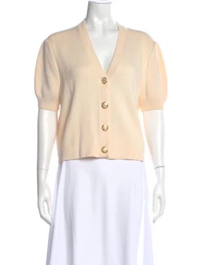 Pre-owned St John Silk V-neck Button-up Top In Neutral
