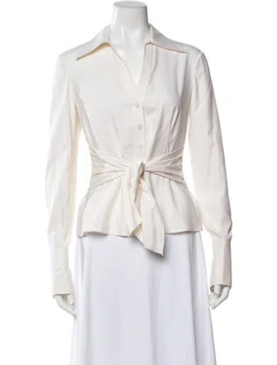Pre-owned St John Silk V-neck Button-up Top W/ Tags In Neutral