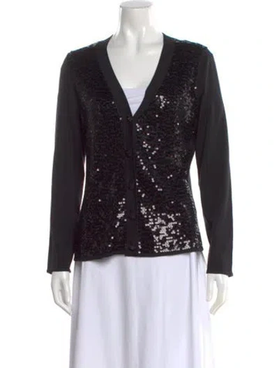 Pre-owned St John Silk V-neck Sweater In Black