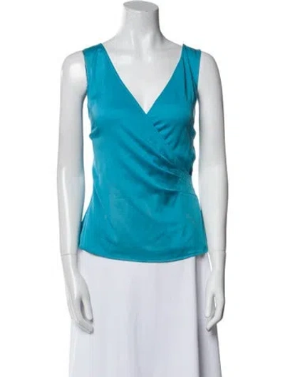 Pre-owned St John Silk V-neck Top In Blue