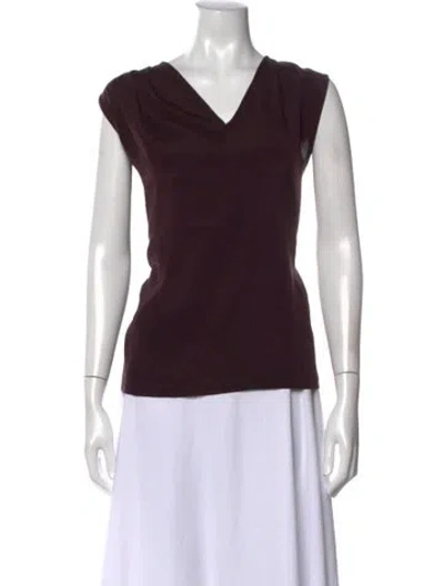 Pre-owned St John Silk V-neck Top In Brown
