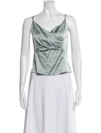 Pre-owned St John Silk V-neck Top In Green