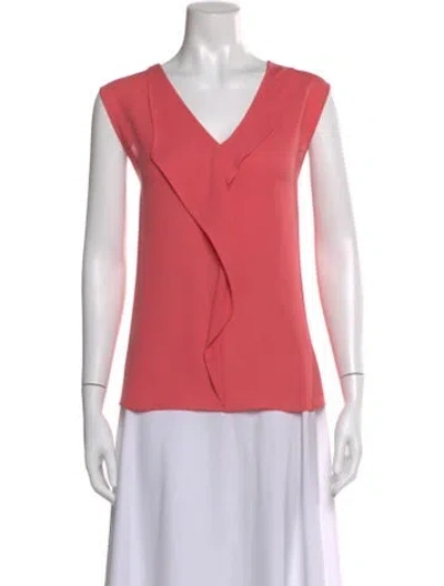 Pre-owned St John Silk V-neck Top In Pink