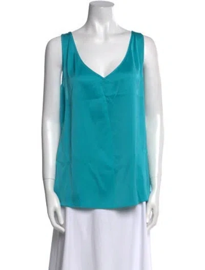 Pre-owned St John Silk V-neck Top W/ Tags In Blue