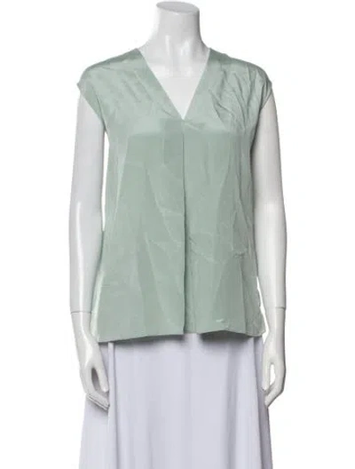 Pre-owned St John Silk V-neck Top W/ Tags In Green
