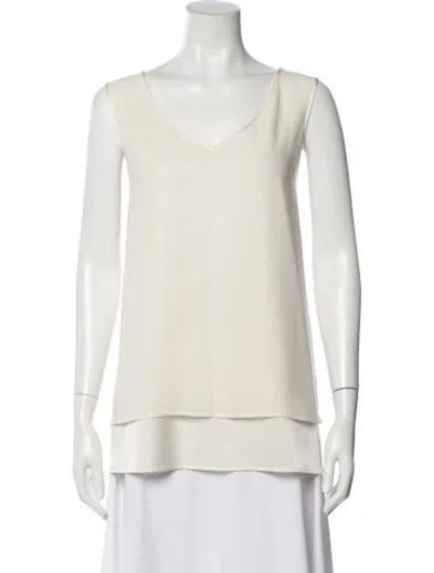 Pre-owned St John Silk V-neck Top In White