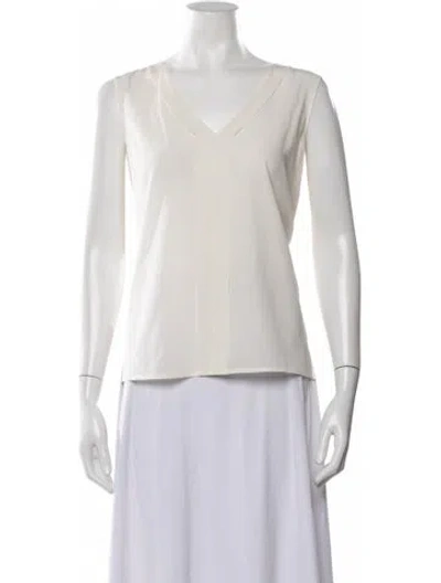 Pre-owned St John Silk V-neck Top In White