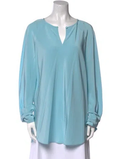 Pre-owned St John Silk V-neck Tunic In Blue