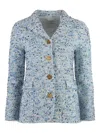St John Single-breasted Tweed Blazer In 蓝色
