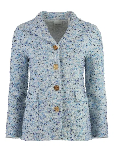 St John Single-breasted Tweed Blazer In Blue