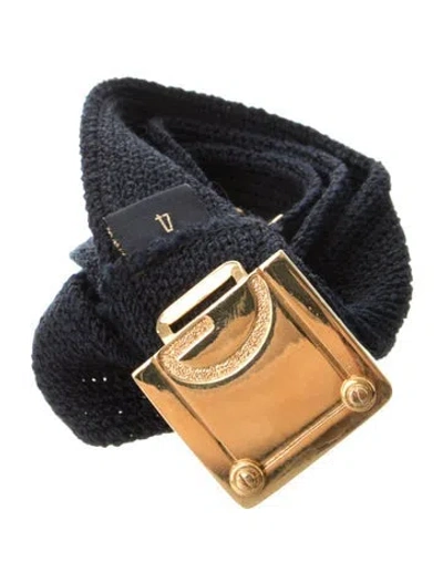 Pre-owned St John Skinny Canvas Waist Belt In Blue
